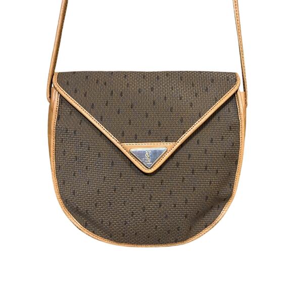 Authentic YSL Yves Saint Laurent Vintage Triangle Logo Brown Crossbody Bag - Picture 1 of 5